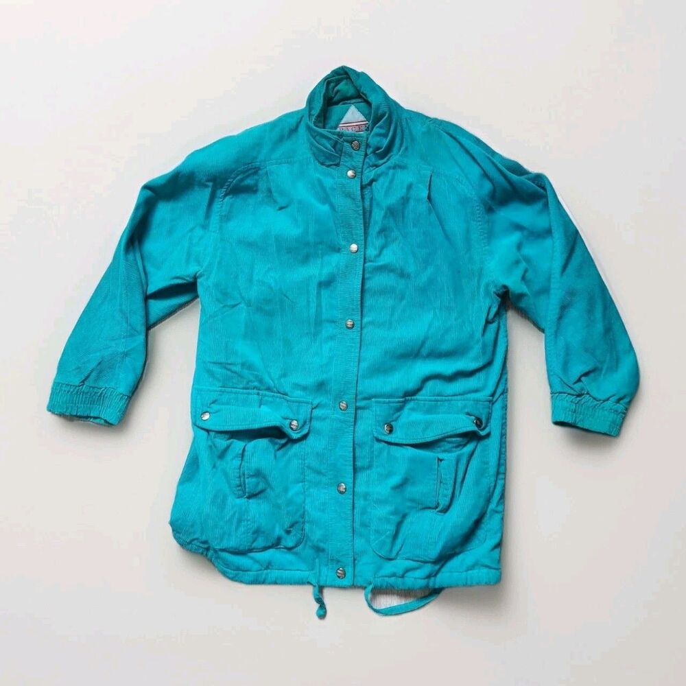 VTG 80s Pacer Corduroy Utility Jacket Teal Plaid Flannel Lined Womens S GUC